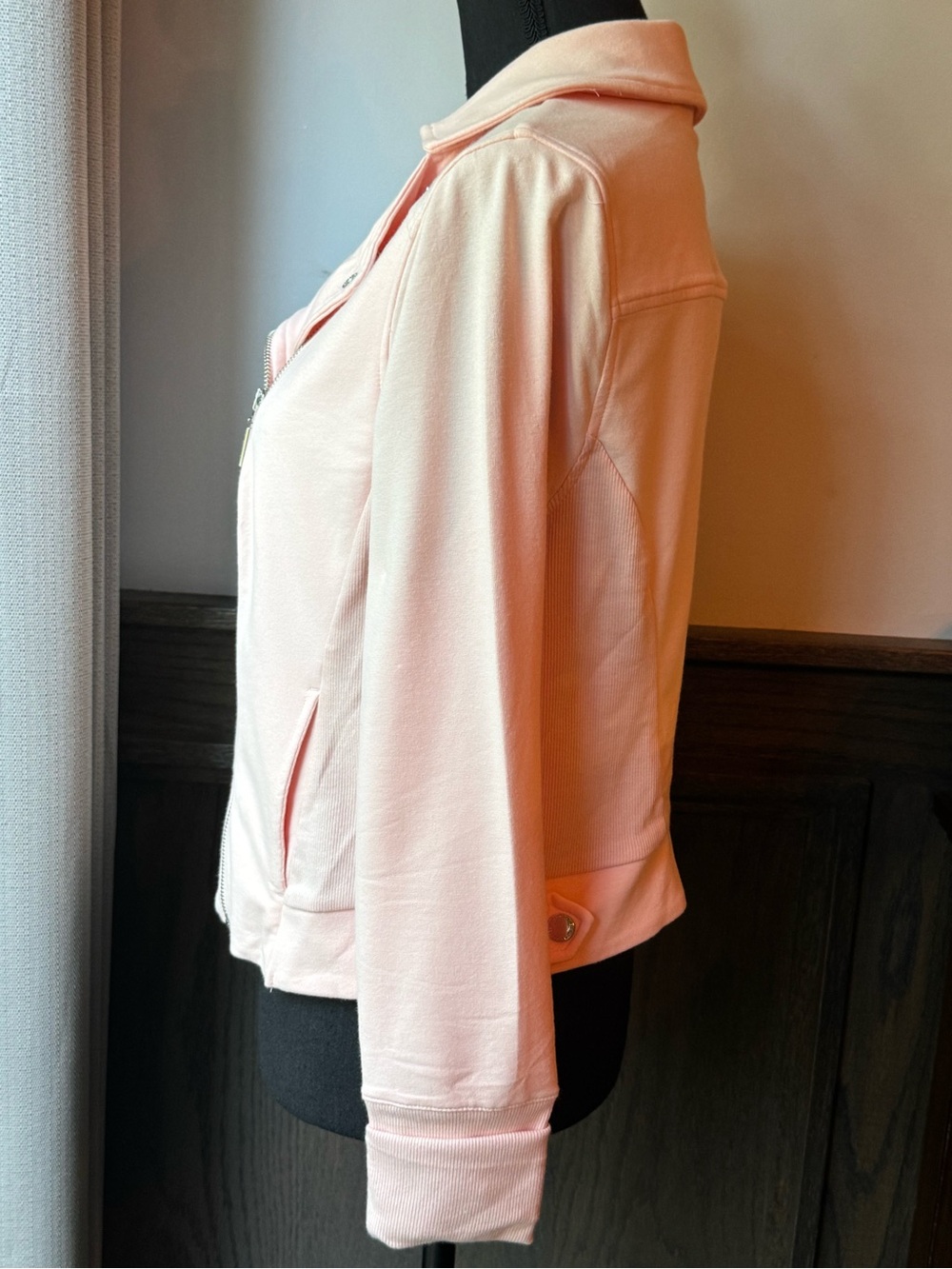 H by Halston Pale Pink Asymmetrical Zip Bomber Jacket - Picture 4 of 11